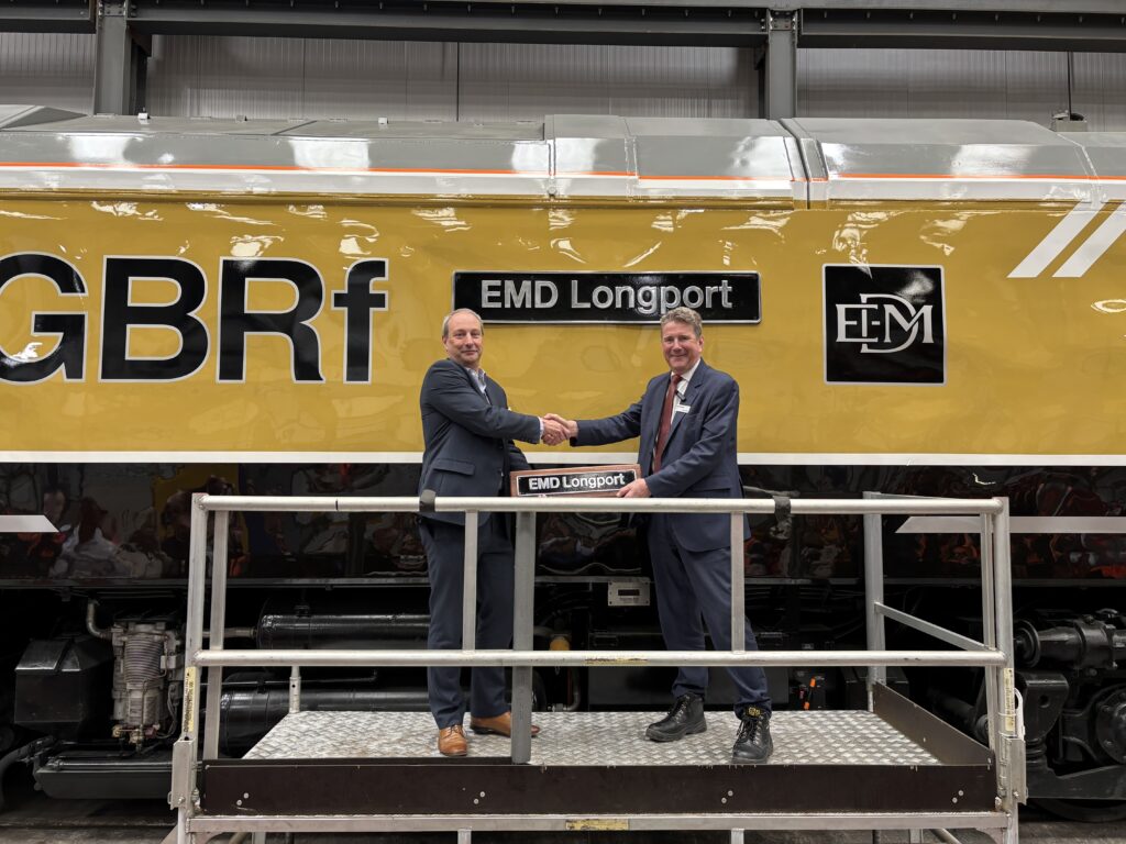 Golden loco 69014 is named ‘EMD Longport’